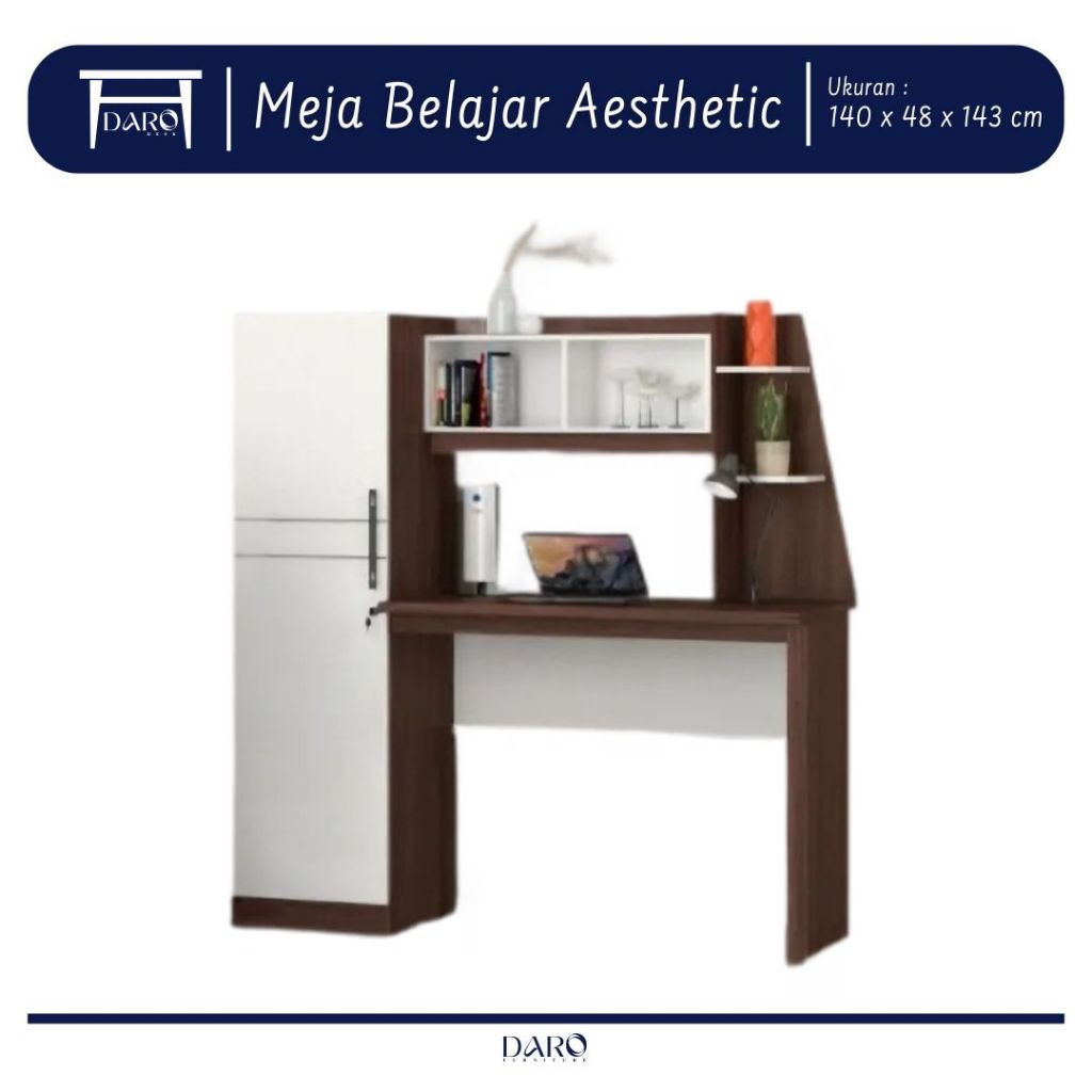 Meja Kerja Belajar Komputer Dengan Lemari Rak Buku Aesthetic