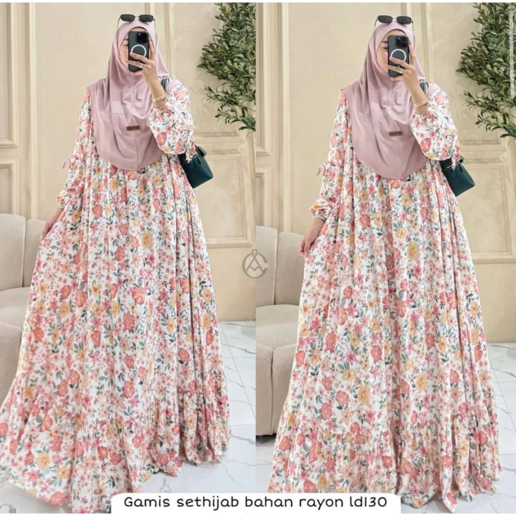 GAMIS FREE HIJAB BERGO JERSEY BAHAN RAYON ADEM ,GAMIS JUMBO HOMEDRES MOTIF BAHAN RAYON PREMIUM