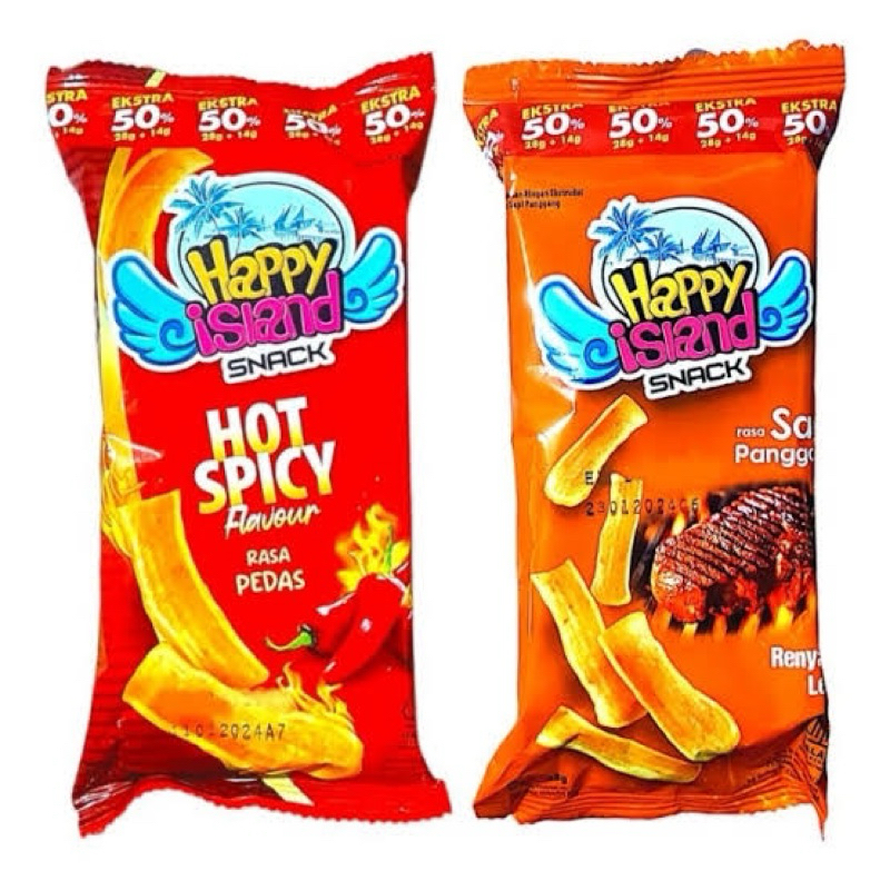 

HAPPY ISLAND SNACK VIRAL ANEKA RASA PEDAS BALADO BBQ SAPI PANGGANG [1 RENCENG ISI 10 BUNGKUS @28G ]