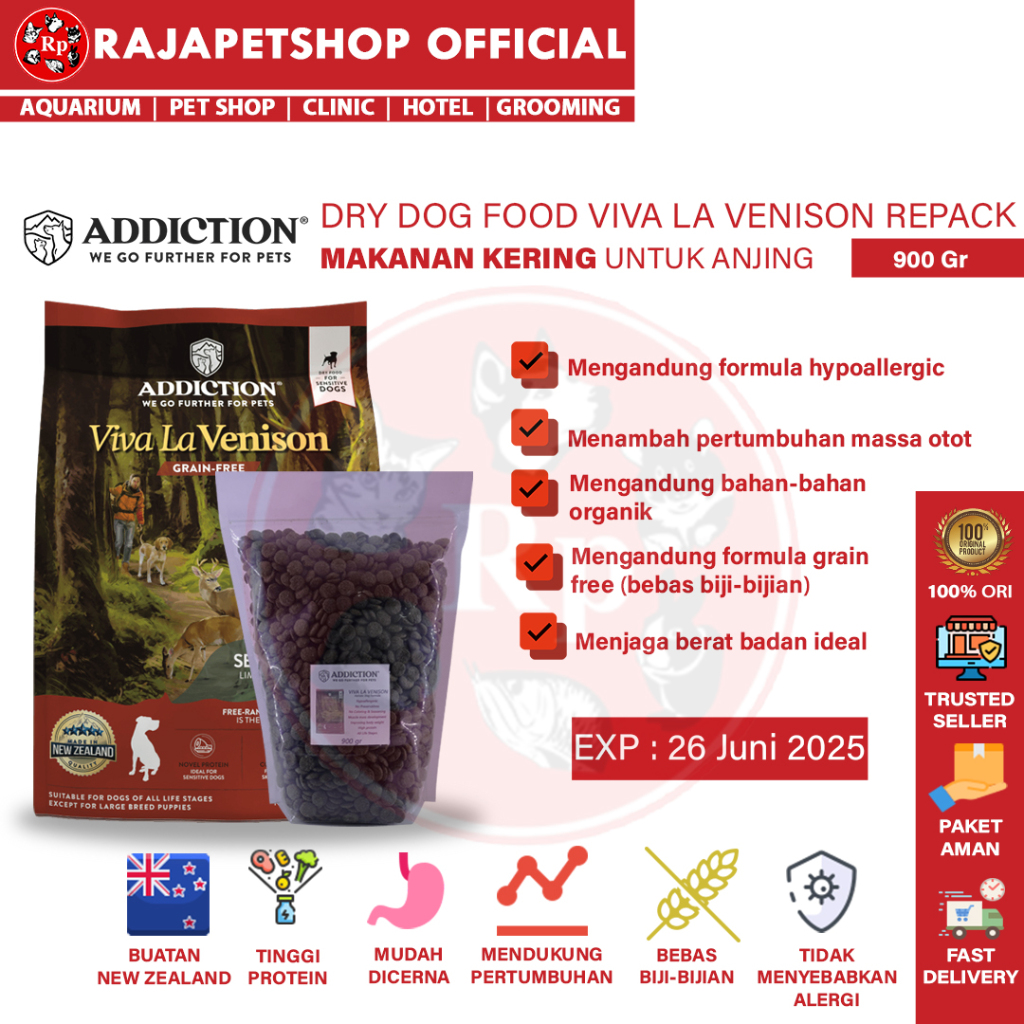 ( PAKAN ) ADDICTION DOG VIVA LA VENISON REPACK 900 GR MAKANAN ANJING GRAIN FREE