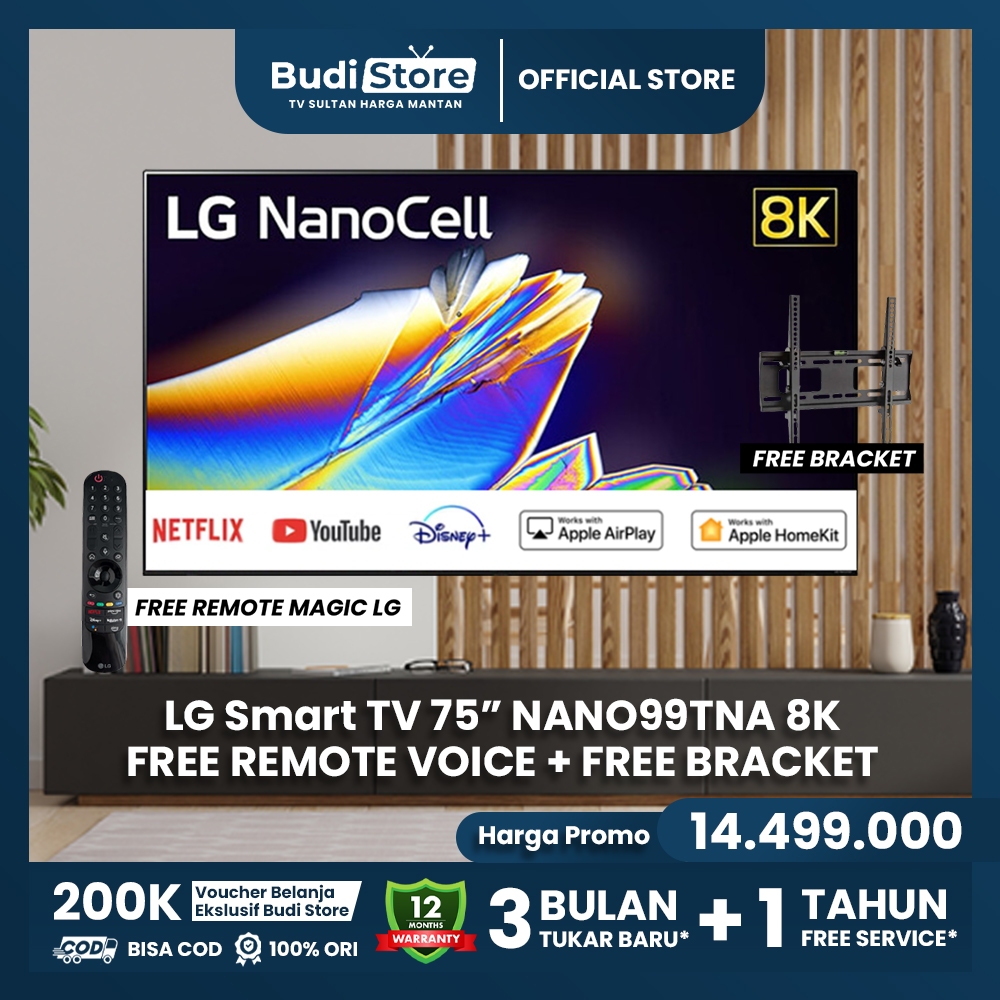 LG 75 INCH SMART TV LG NANOCELL 75 INCH 8K 75NANO99TNA 8K UHD + FREE BRACKET + FREE REMOTE MAGIC