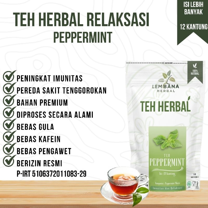 

TEH HERBAL LEMBANA PEPPERMINT ISI 12 KANTONG RELAKSASI IMUNITAS RADANG TENGGOROKAN ANTI STRESS ALAMI