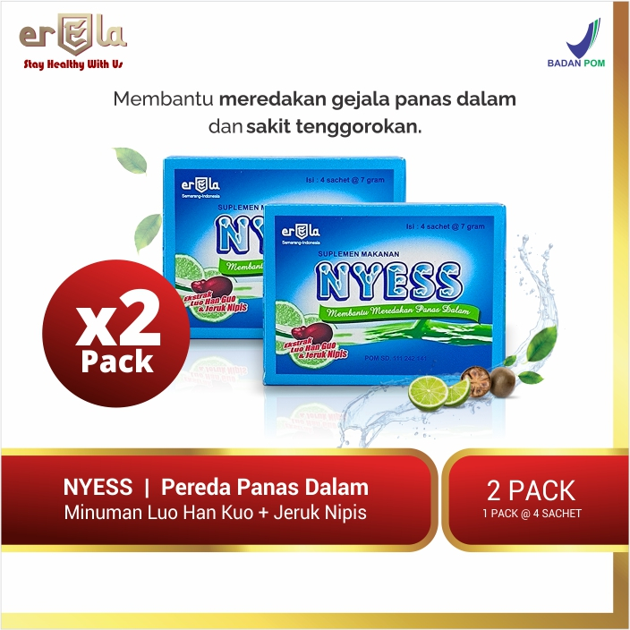 

NYESS 2 Pack / Herbal Larutan Penyegar Pereda Panas Dalam & Sariawan / 2 Pack 8 Sachet