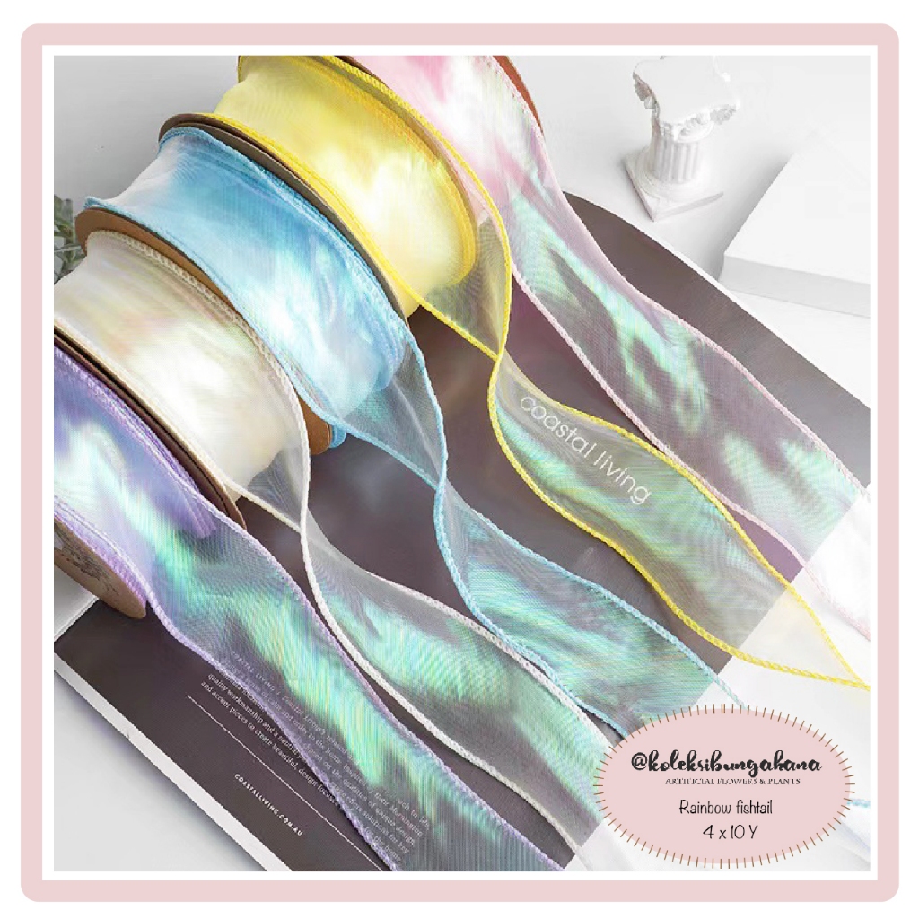 

Pita kado buket bunga korea organdi hologram ribbon fishtail florist