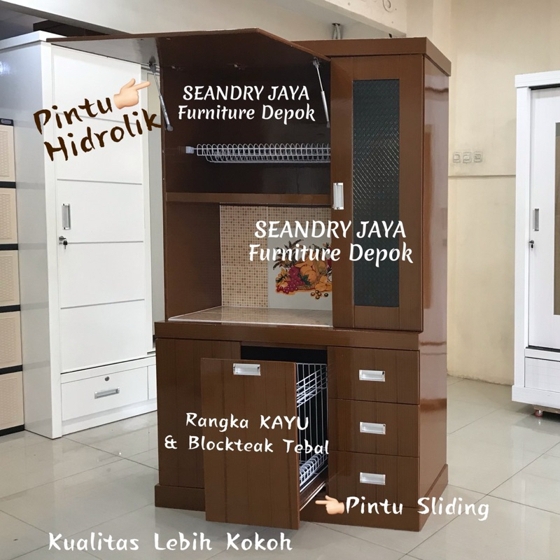 LEMARI PIRING 3 PINTU KAYU MINIMALIS/SAYUR/KICHEN DAPUR/AWET/KOKOH/MAKAN/SEANDRY JAYA Furniture Depo