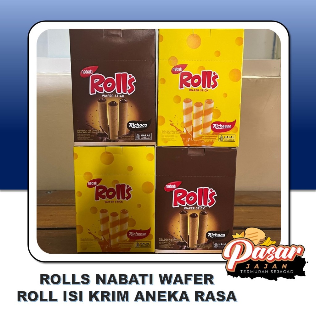 

Rolls Nabati Wafer Roll Cokelat Keju 20pcs x 6gr