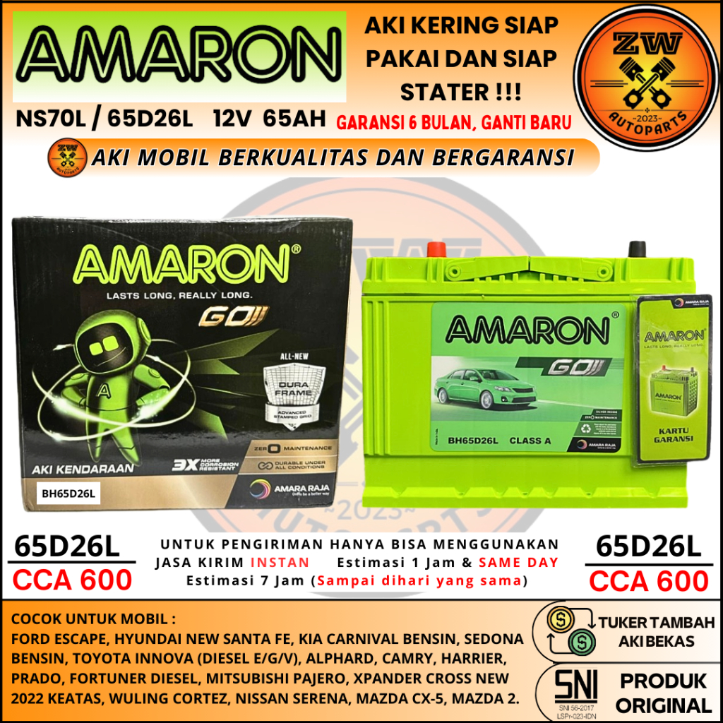 AKI MOBIL NS70L / 65D26L AMARON GO AKI KERING 12 VOLT 65 AMPERE