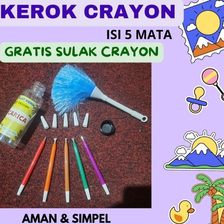 

KODE Y5U9 Alat Kerik Gores Crayon Carica Isi 5 Bonus Kuas Crayon Kemasan Ekonomis