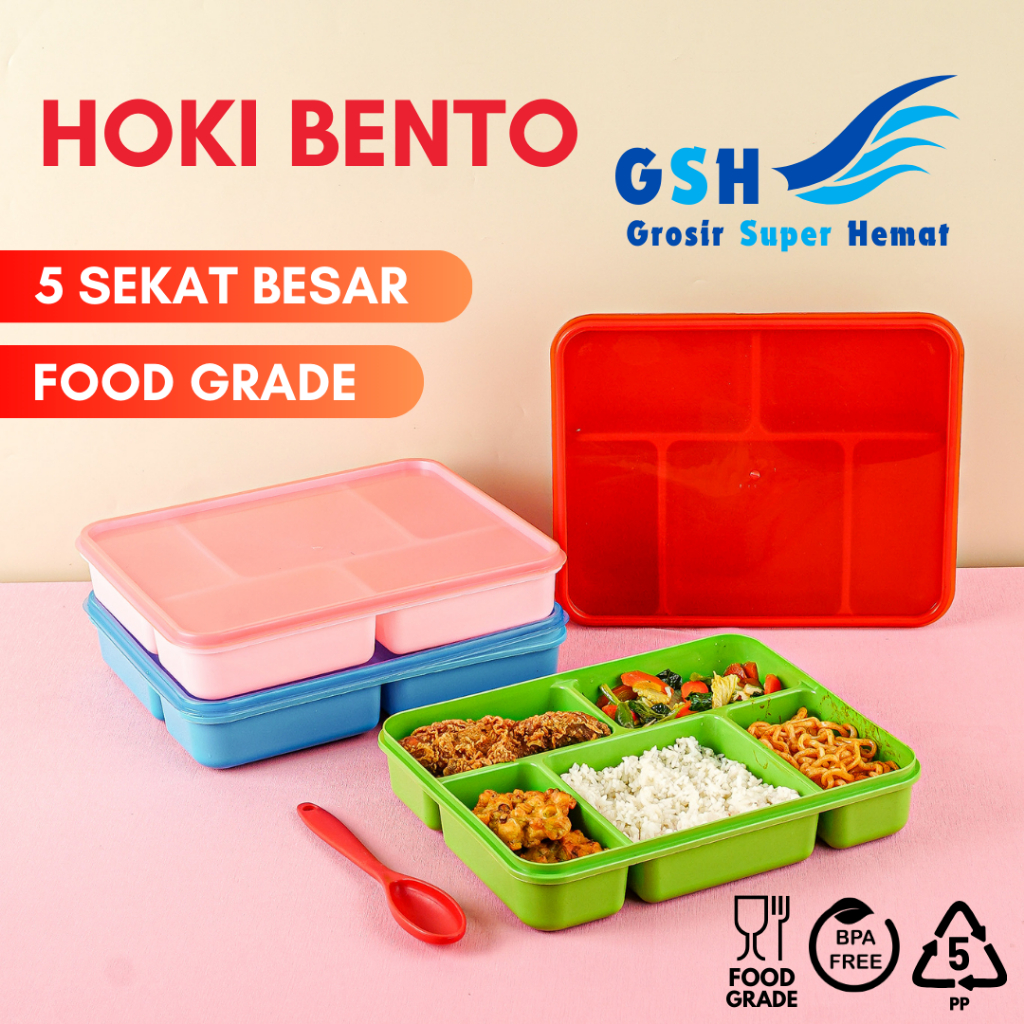 GSH - Lunch Box Bento Hoki 5 Sekat High Way Tempat Makan Catering Kantoran Misting Tempat Bekal Anak