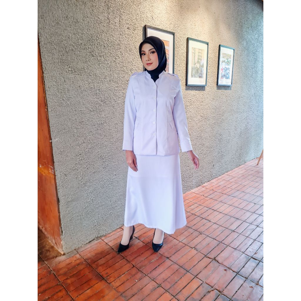 Seragam Kerja Putih-Putih Perawat Wanita Model 903 Polos Setelan Rok Span/Rok.A/Celana Panjang Katun