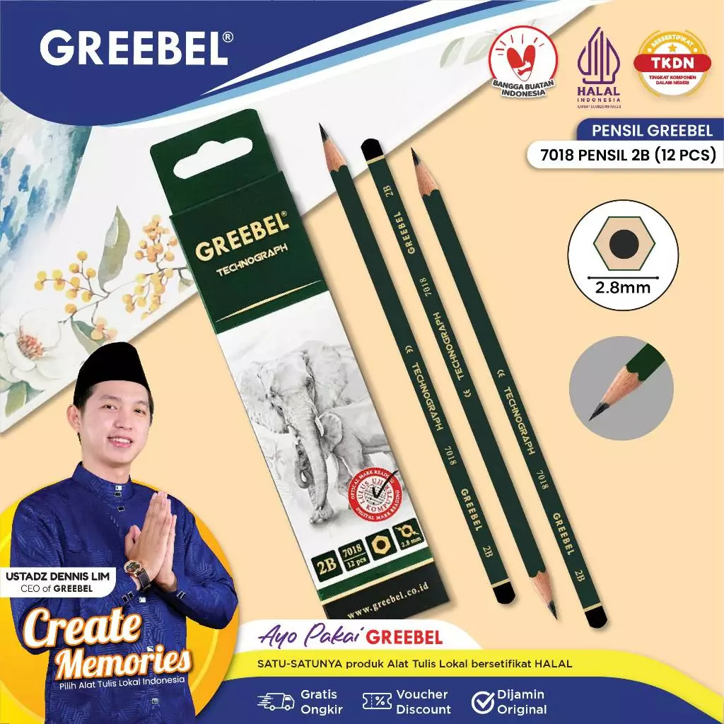 

Pensil 2B Greebel Graphite Pencil 2B 7018 Pensil Ujian Komputer