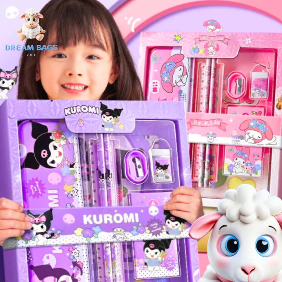 

KODE M5B Set Alat Tulis Sekolah Karakter Kuromi Cinamonrol My Melody 7 In 1 DREAM BAGS Student Set
