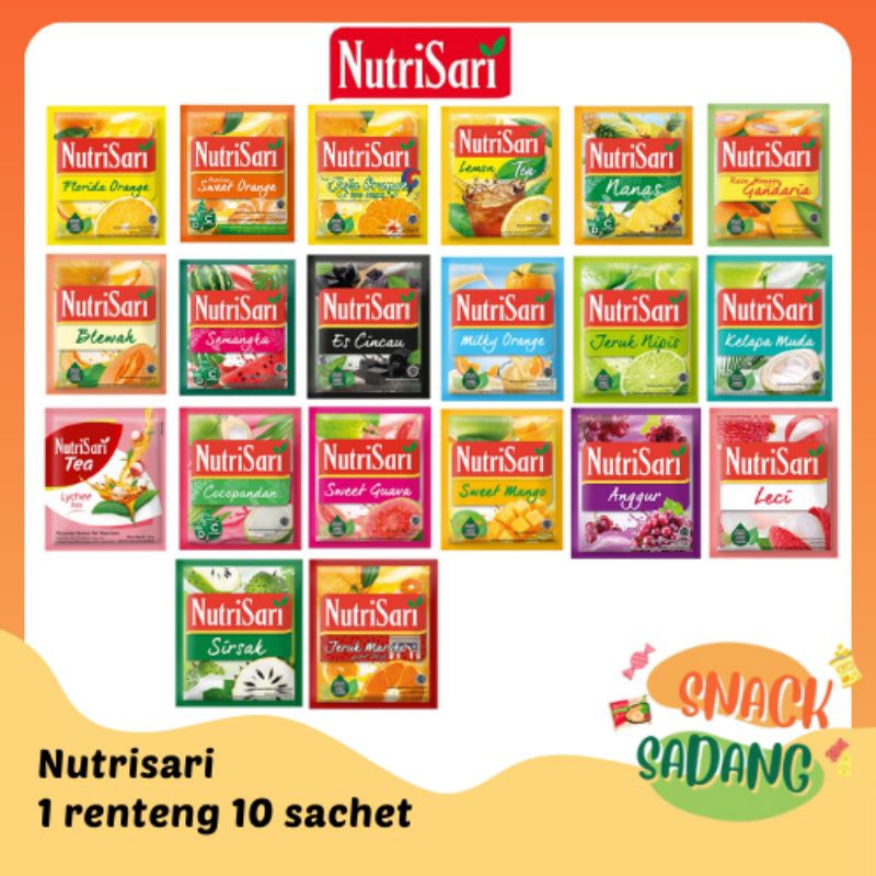 

Nutrisari Renceng Minuman Sachet Bubuk sweet orange guava sirsak mangga cocopandan kelapa muda