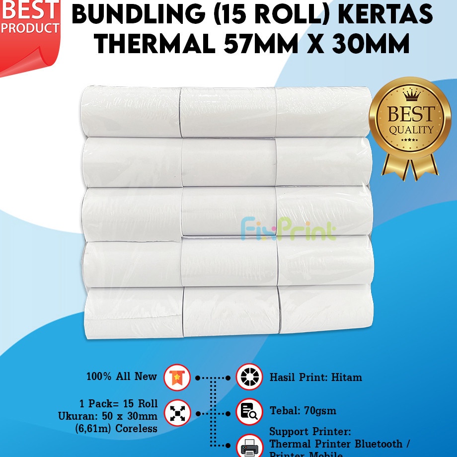 

Serbu Baru Paket 15 Roll Kertas Struk Kasir ukuran 57mm x 3mm 57 mm x 3mm Printer Thermal Iware 58mm EDC Tanpa Core Polos