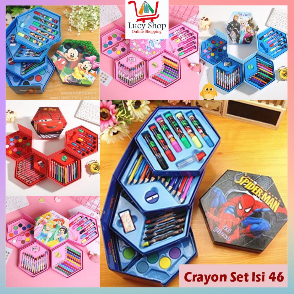 

KODE V3K5 Crayon Set Isi 46 Pensil Warna Spidol Cat Air Alat Lukis Mewarnai Kartun Anak