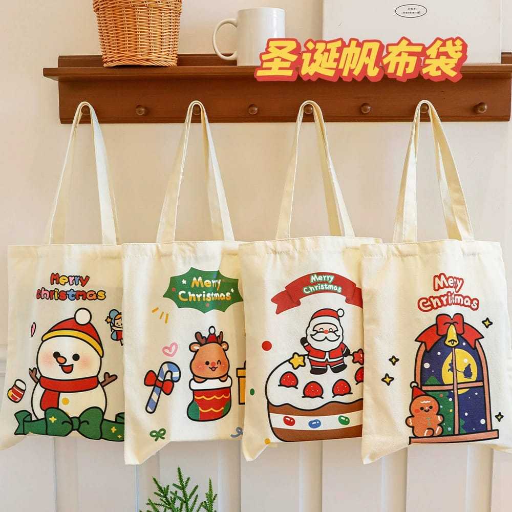 

[ORGM] Tas Canvas Lucu Motif Natal Santa Snowman Rusa Ginger Tas Goodiebag Natal Tas Souvenir Natal
