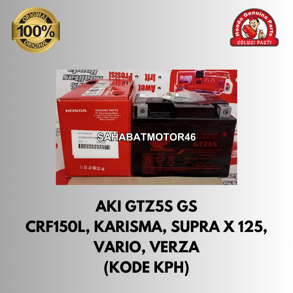 Battery GTZ5S GS Aki Kering Accu - CRF150L Karisma Supra X Vario Verza - Original Honda 31500KPH881