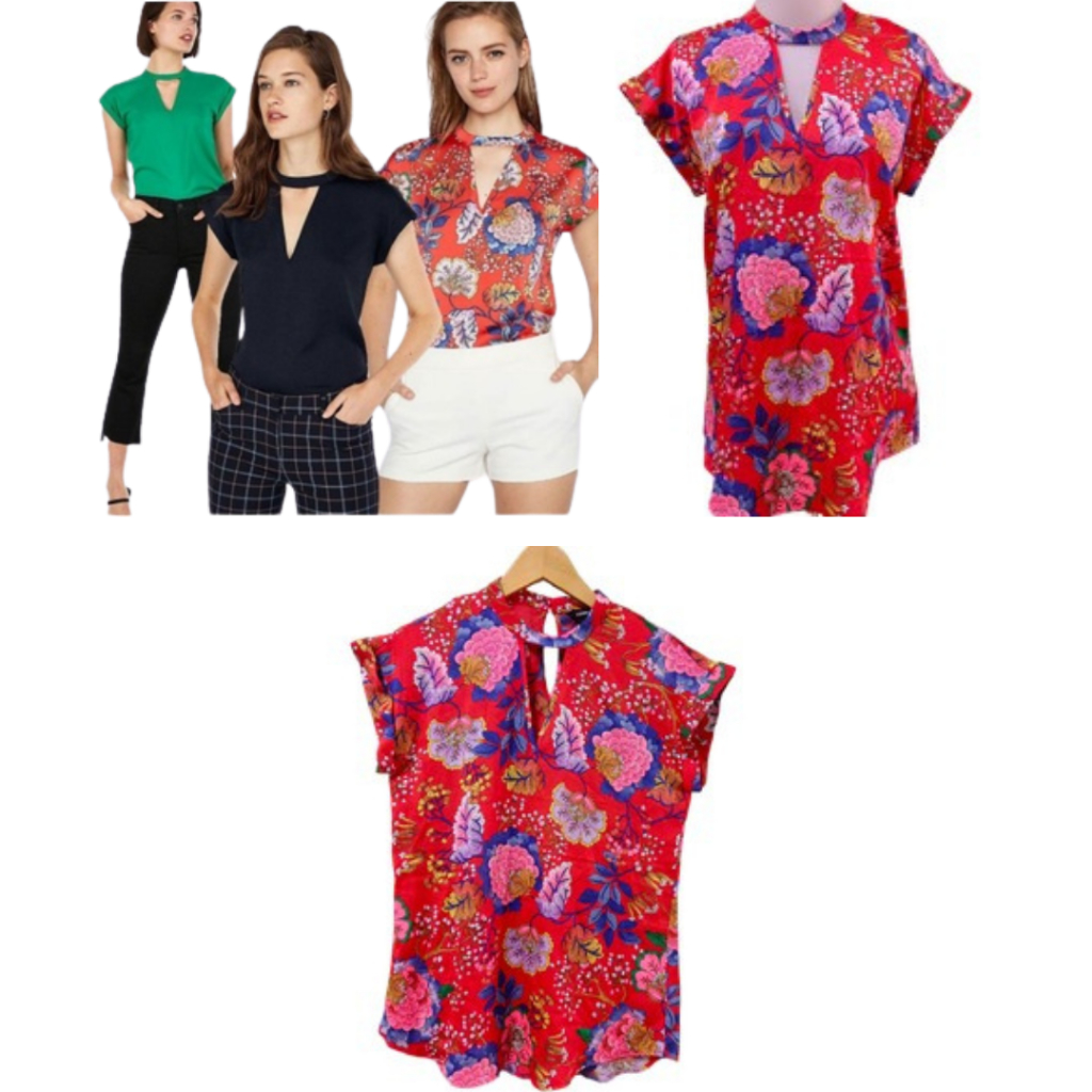 Blouse Wanita Chocker Blouse V Neck - Blouse Express- ATASAN ADEM - SUPER BRANDED