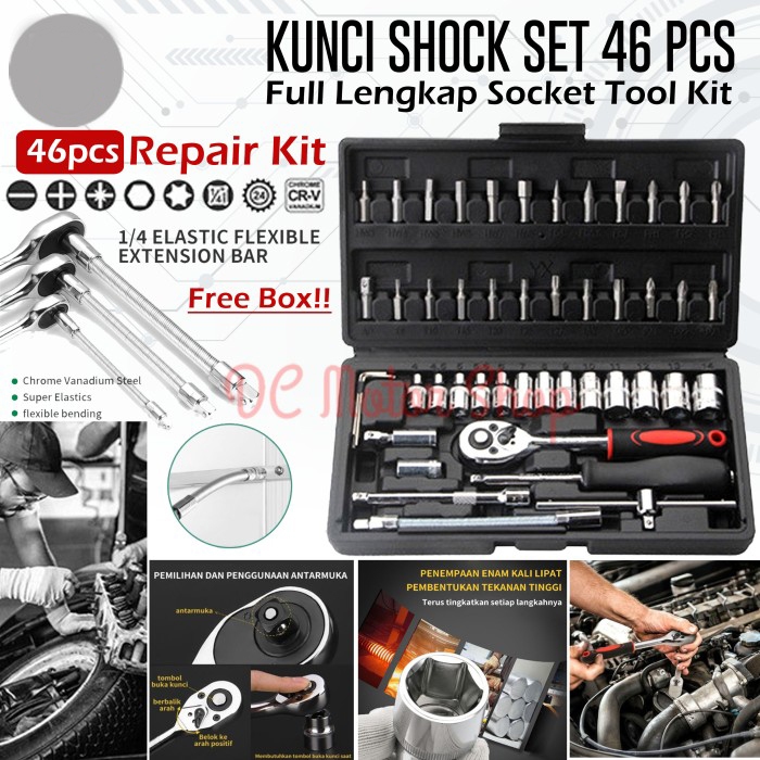 Kunci Shock 46 in 1 / Set Kunci Sok Kunci Shock 46 pcs Mobil Motor Lengkap Socket Tool Kit set Pas R