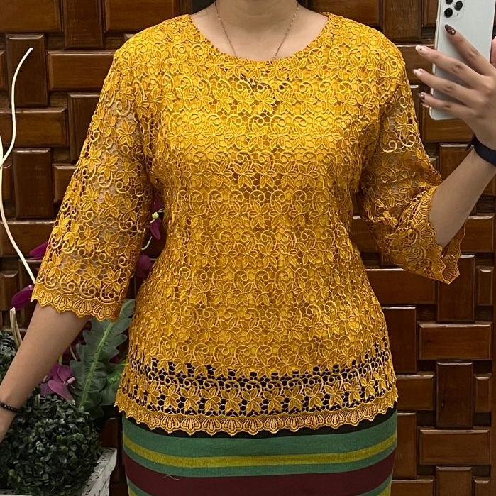 Atasan/blus kebaya brokat hoki lengan lurus