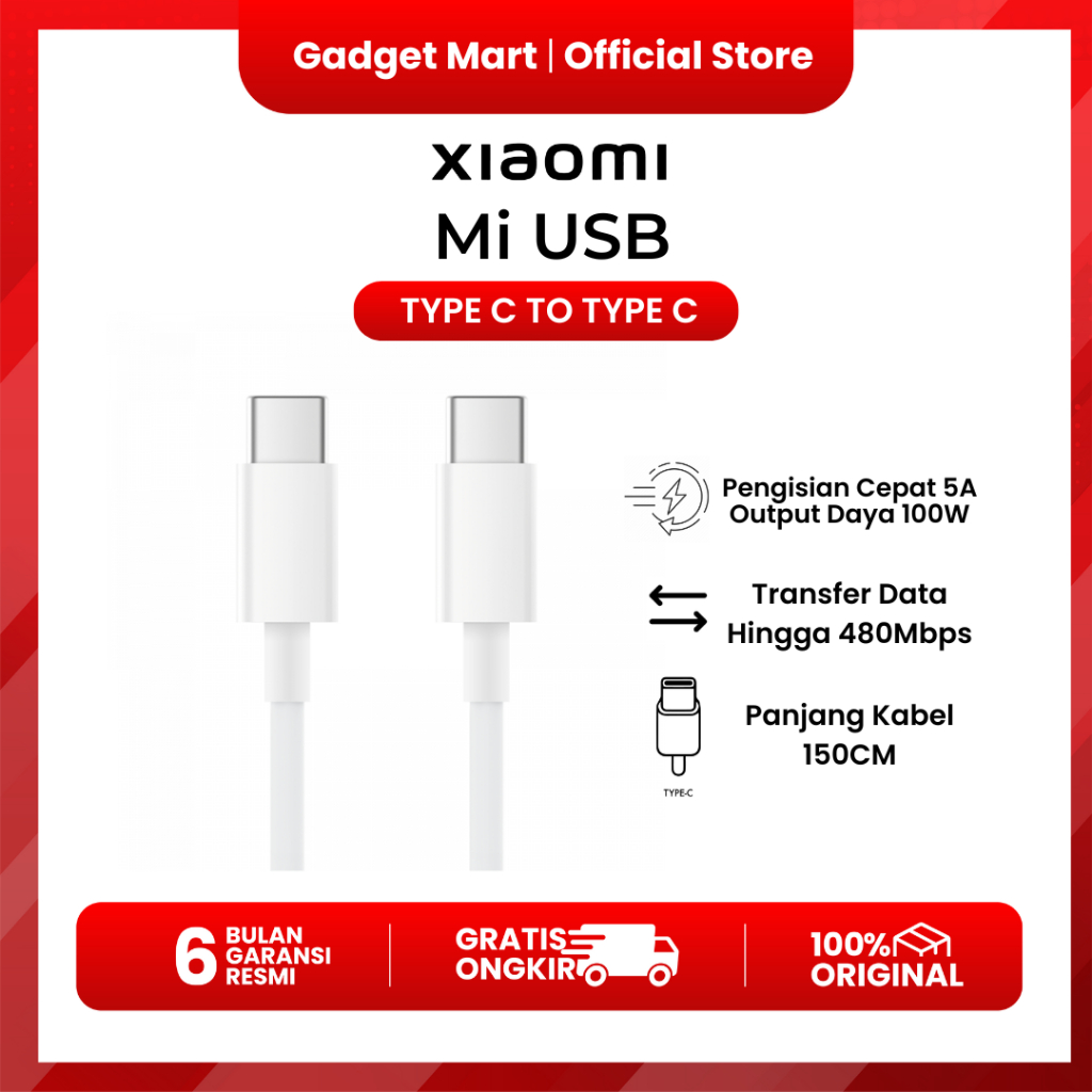 Xiaomi Kabel Data Charger Xiaomi Type C To C 1,5M ORIGINAL