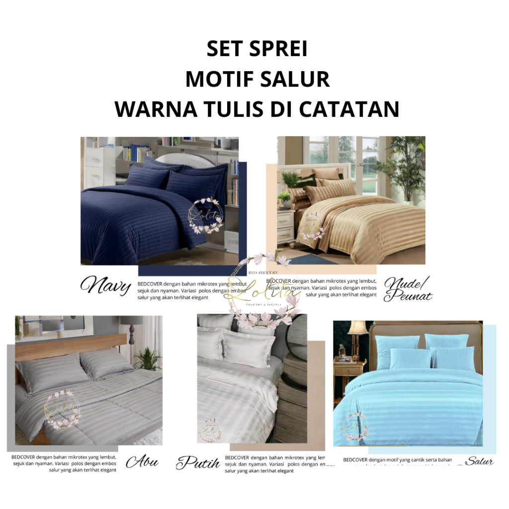 Set Sprei Aesthetic Embos Salur Premium Warna Ukuran Lengkap 90x200 - 200x200