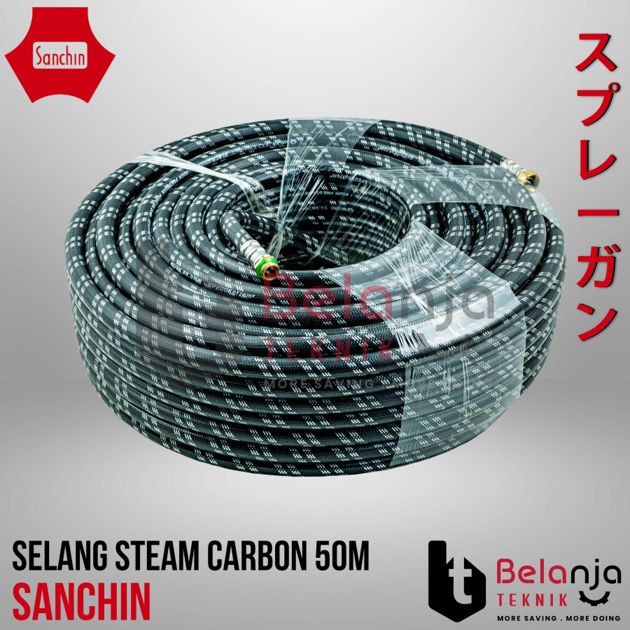 Sanchin Selang Mesin Steam 50 Meter Selang Carbon Hitam High Pressure Hose 50M 50 M