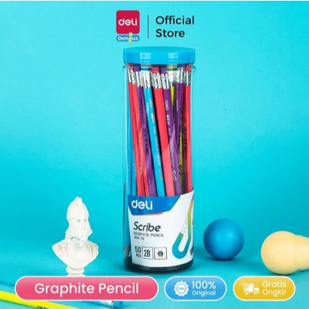 

Deli Pensil 2B dengan penghapus 50 pcs/tabung sudah di raut EU51006 | Pensil siap pakai