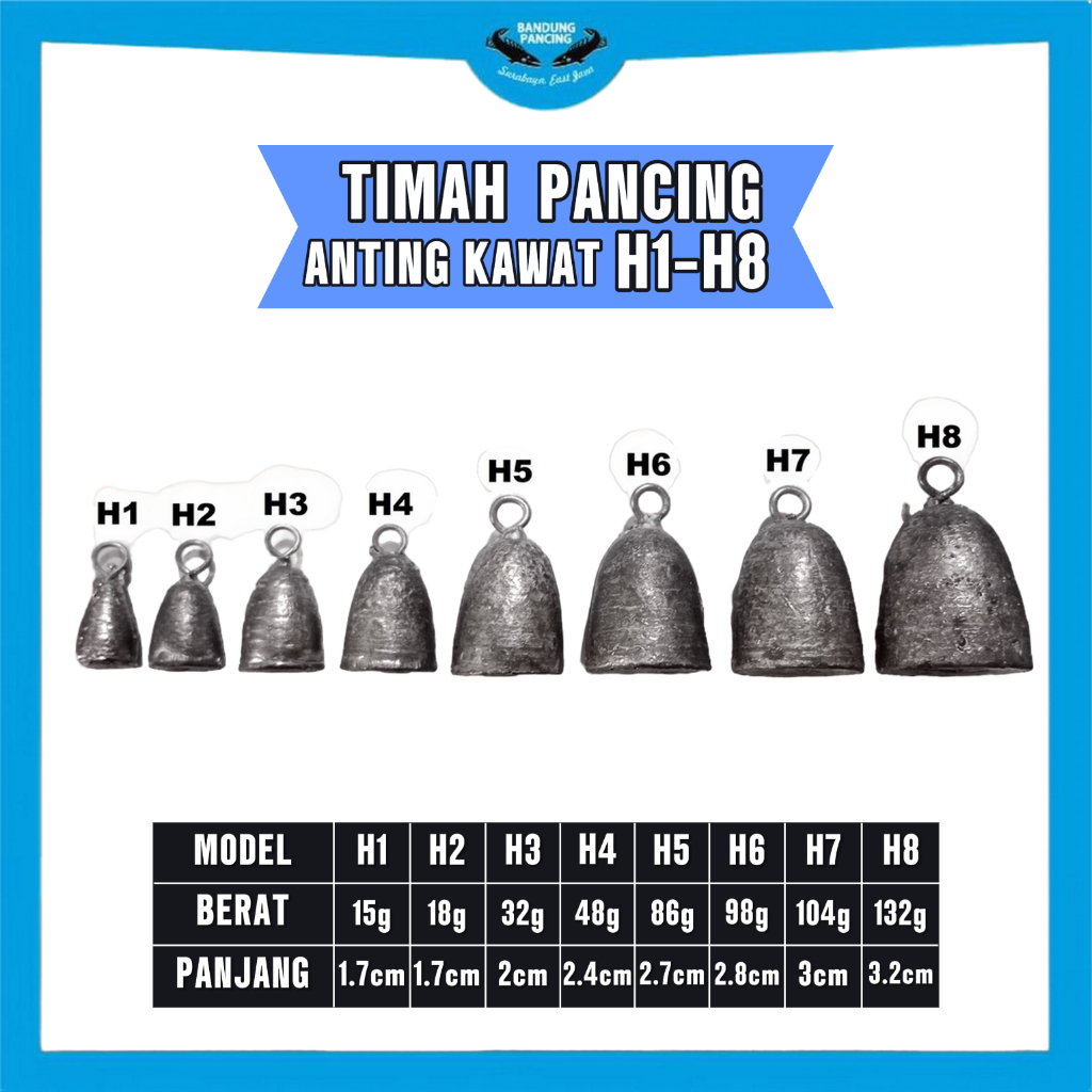 Timah Pancing / Bandul / Timbel Pemberat kerucut H1-H8 Anting