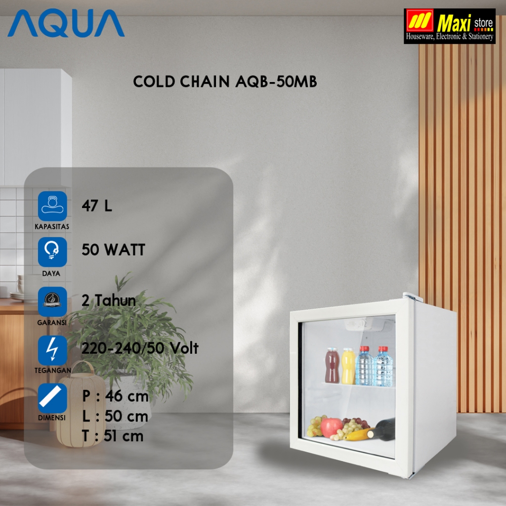 AQUA JAPAN AQB-50 Showcase Cooler [47 L] Kulkas Minuman Mini Portable