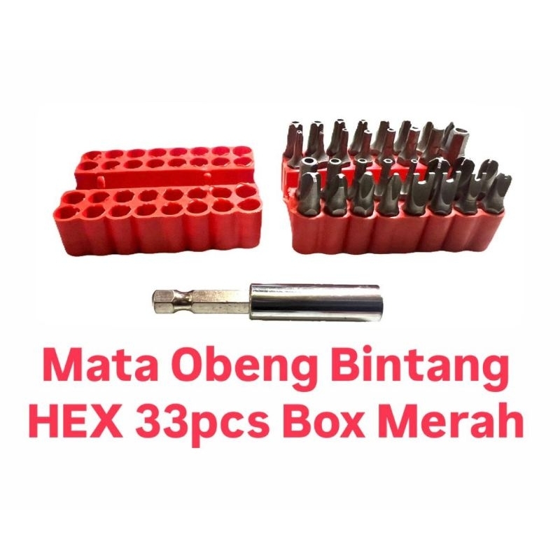 Mata Obeng Bintang HEX set 33 pcs Box MERAH