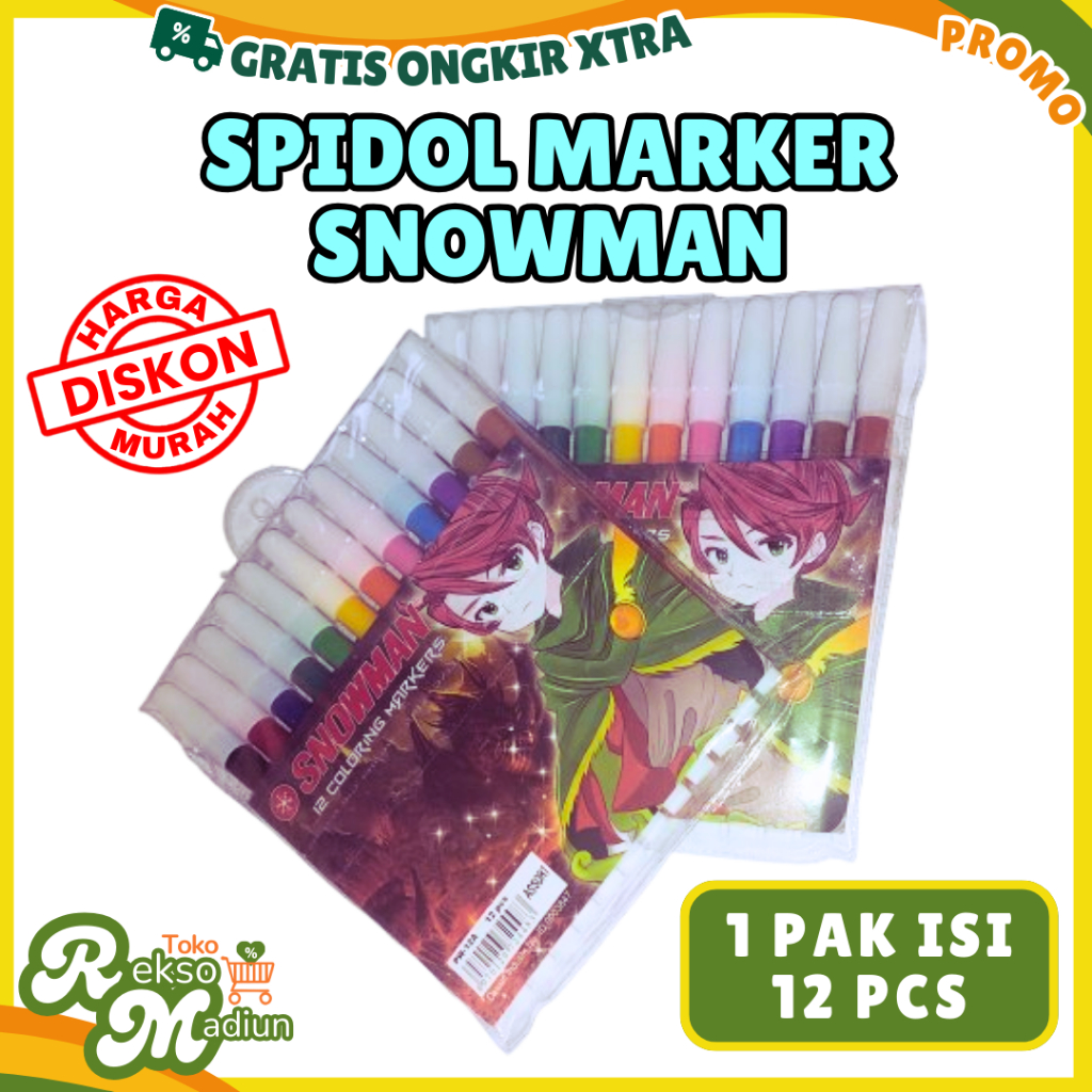 

SPIDOL SNOWMAN Kecil 1 Pak Isi 12 Biji Spidol Warna Warni PW-12A - Coloring Marker Kecil