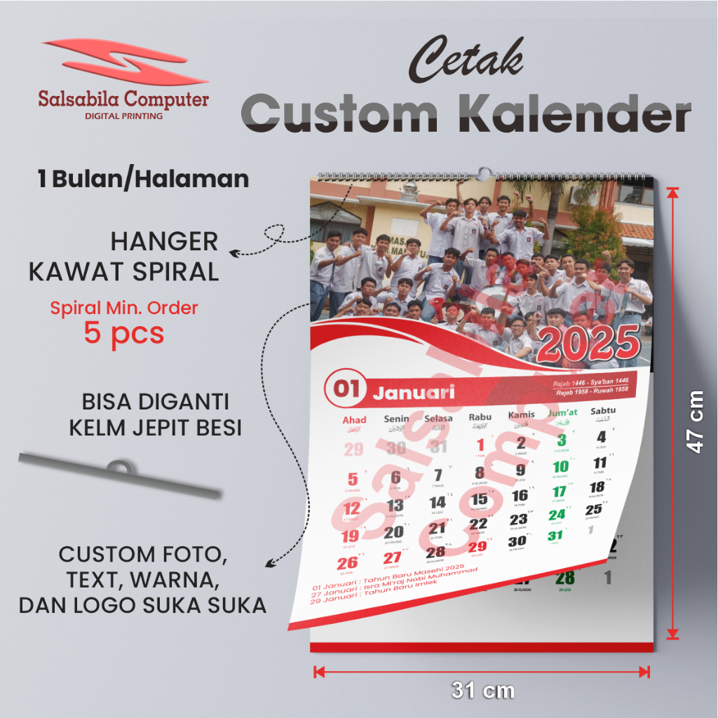 

Kalender 2025 - Cetak Kalender Dinding Custom Foto (1 Bulanan/Halaman)