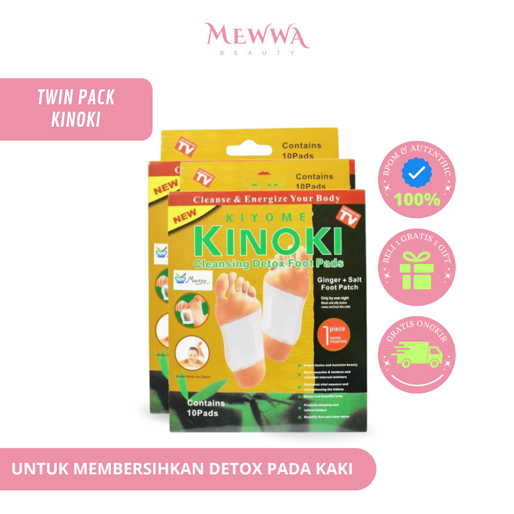 [ TWIN PACK ] Mewwa Beauty - 2 Box KINOKI Koyo Kaki Gold Original Detox 10 Pads - Herbal Racun Tubuh