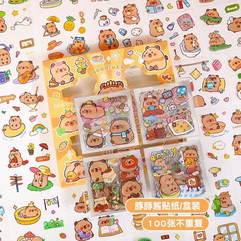 

STIKER CAPYBARA Box isi 100 lembar Capybara Sticker with Box//sticker botol sticker laptop sticker binder sticker murah//stiker lucu/mainan stiker