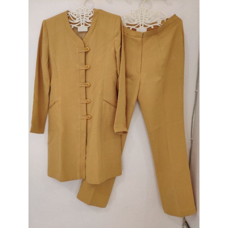 Set Blazer Kuning Lemon Euporio Vintage Formal Kerja Kantor Cewek Wanita