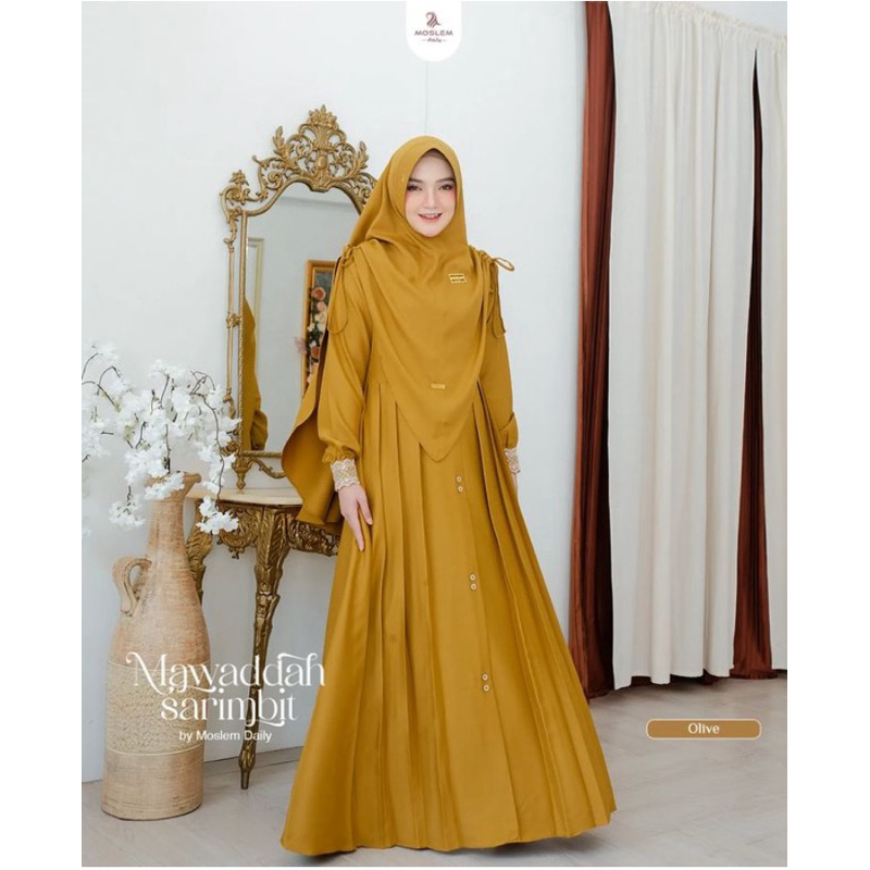 PROMO TERBARU (Harga Grosir ) Gamis Mawadah Syari set Hijab Terbaru Bahan Crinkle Airflow Premium
