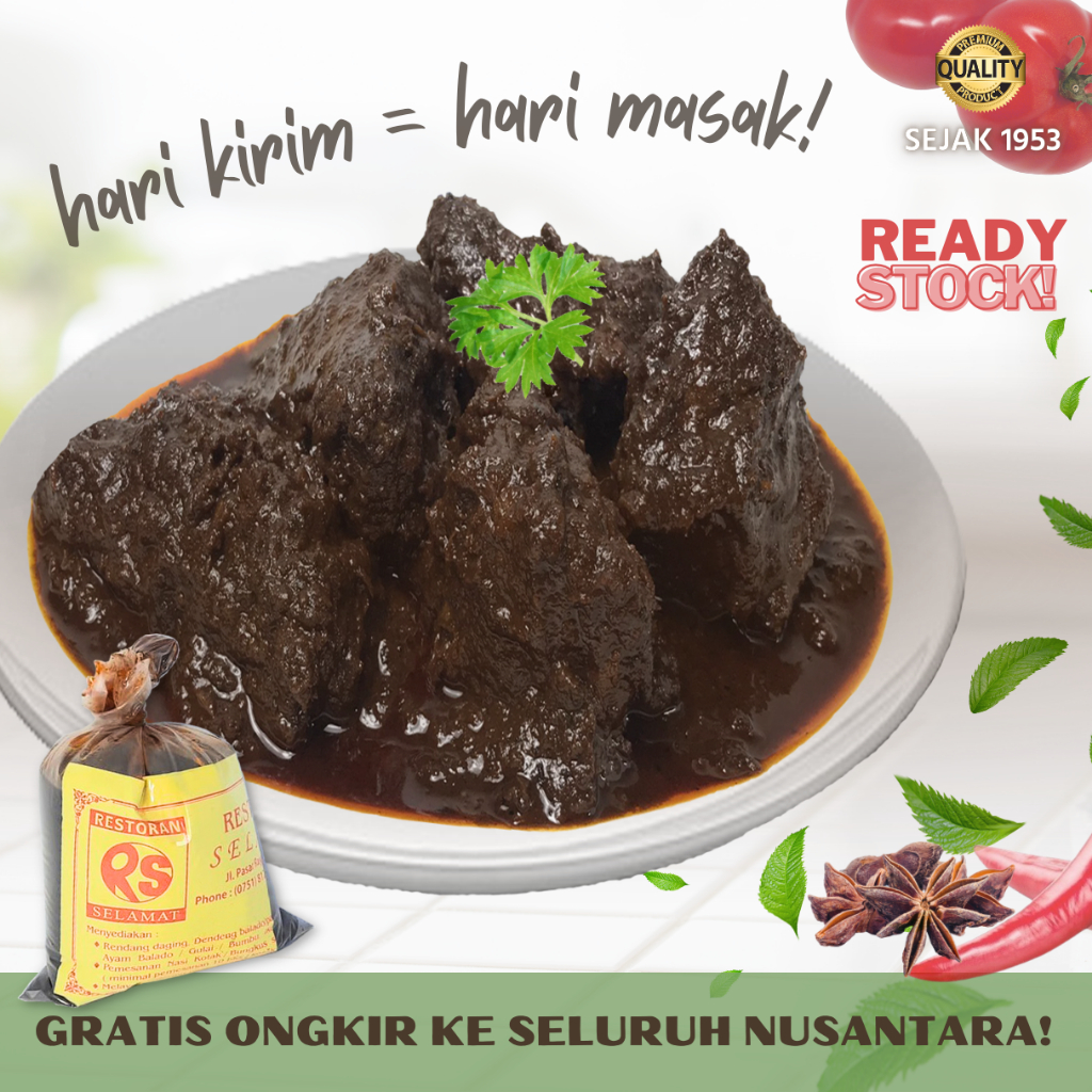 

Rendang Daging Selamat Padang Asli Minang Makanan Lauk Kemasan Instan Siap Saji Tahan Lama 200 gr