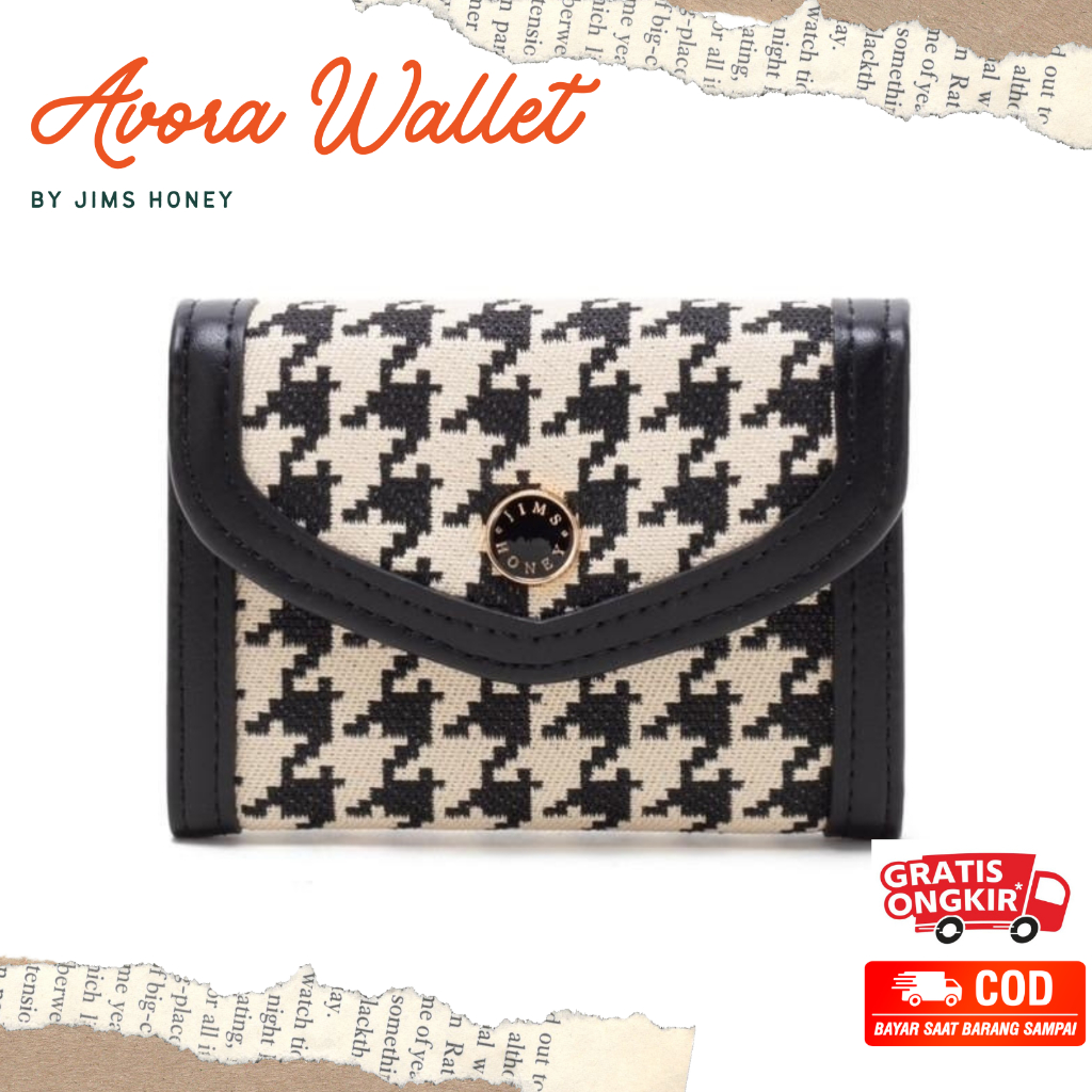 Jims Honey Avora Dompet Lipat Wanita Minimalis Korea Houndstooth Lucu Terbaru