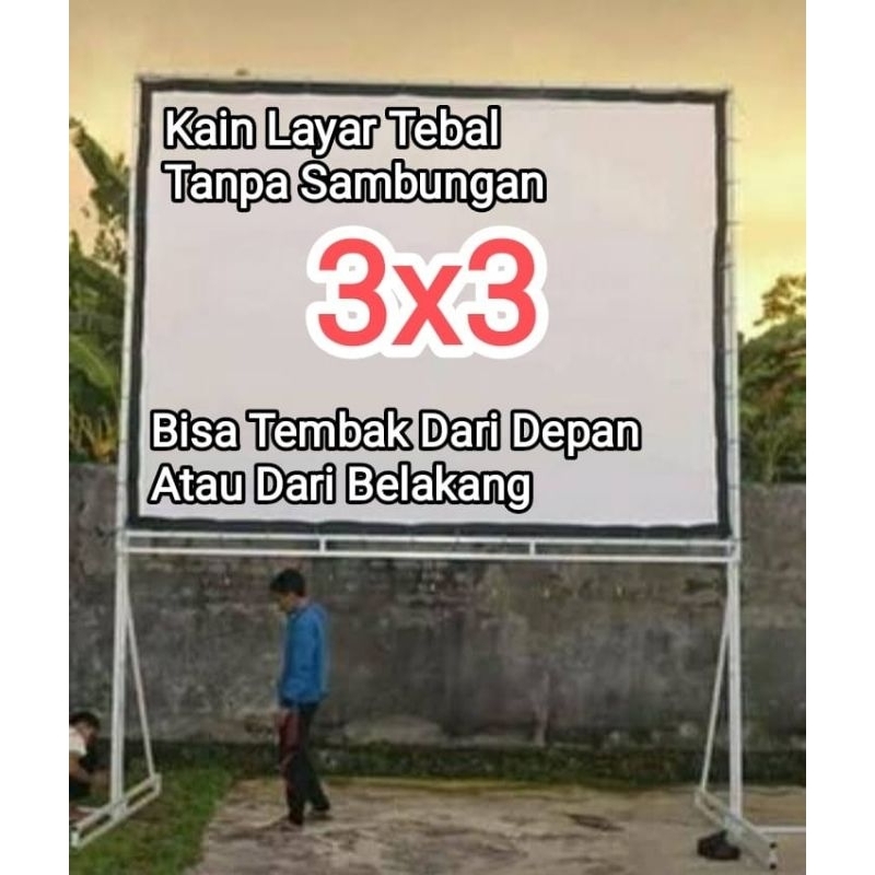 Kain Layar Proyektor / Screen Proyektor Ukuran 3x3 Meter Tanpa Sambungan Bisa Tembak Depan Belakang 