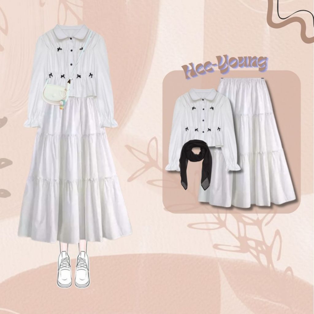 Hee-Young Set Korean Style | One Set Remaja Kekinian Korea | One Set Blouse Rok Susun | Outfit Remaj