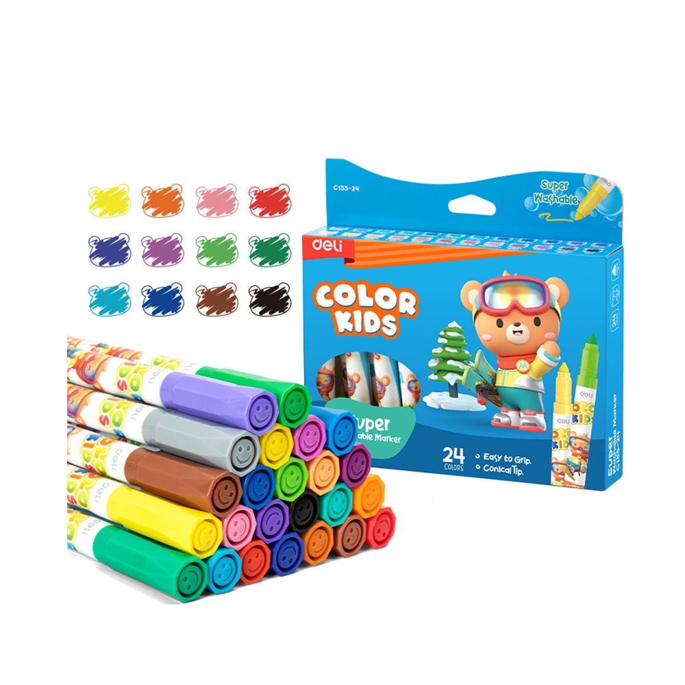 

Deli Super Washable Marker 24 Warna EC155-24 - Spidol Marker Deli 24 Warna