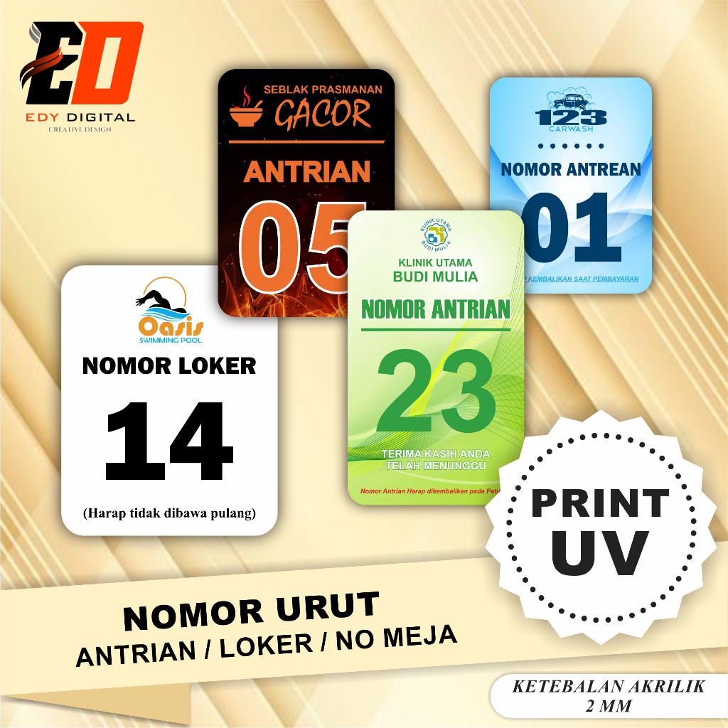 

[Print UV] Nomor Antrian Nomor Loker Nomor Meja Akrilik Print UV