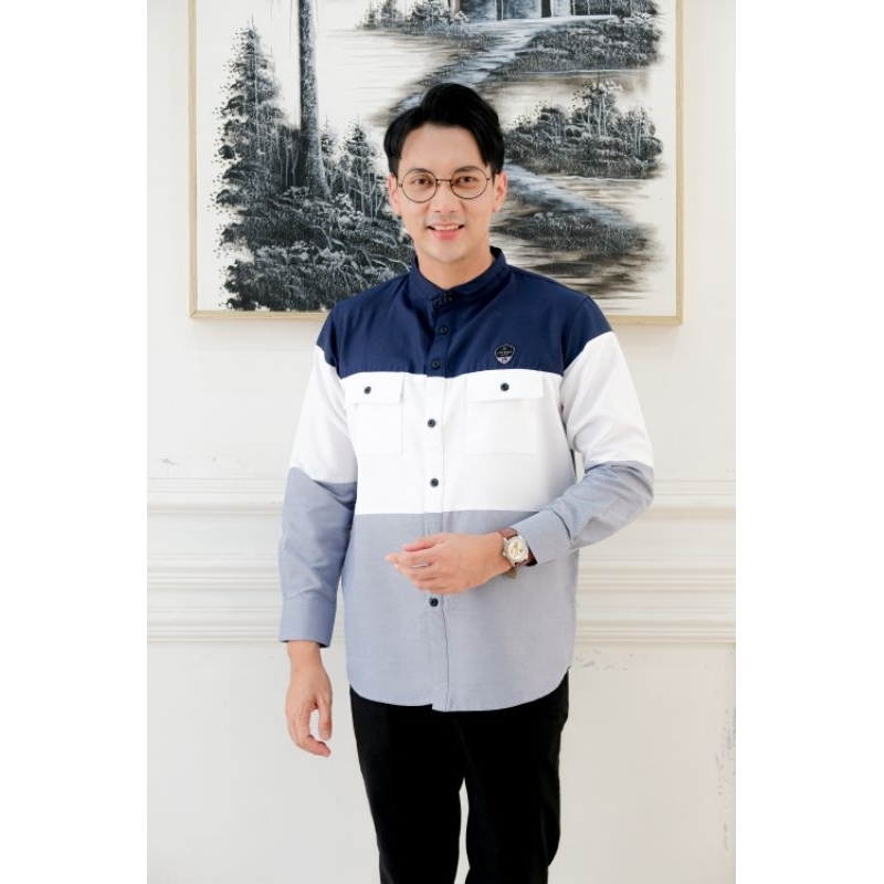 Baju Koko Kemko Oxford Dewasa Lengan Panjang Kombinasi by Ilnaaf