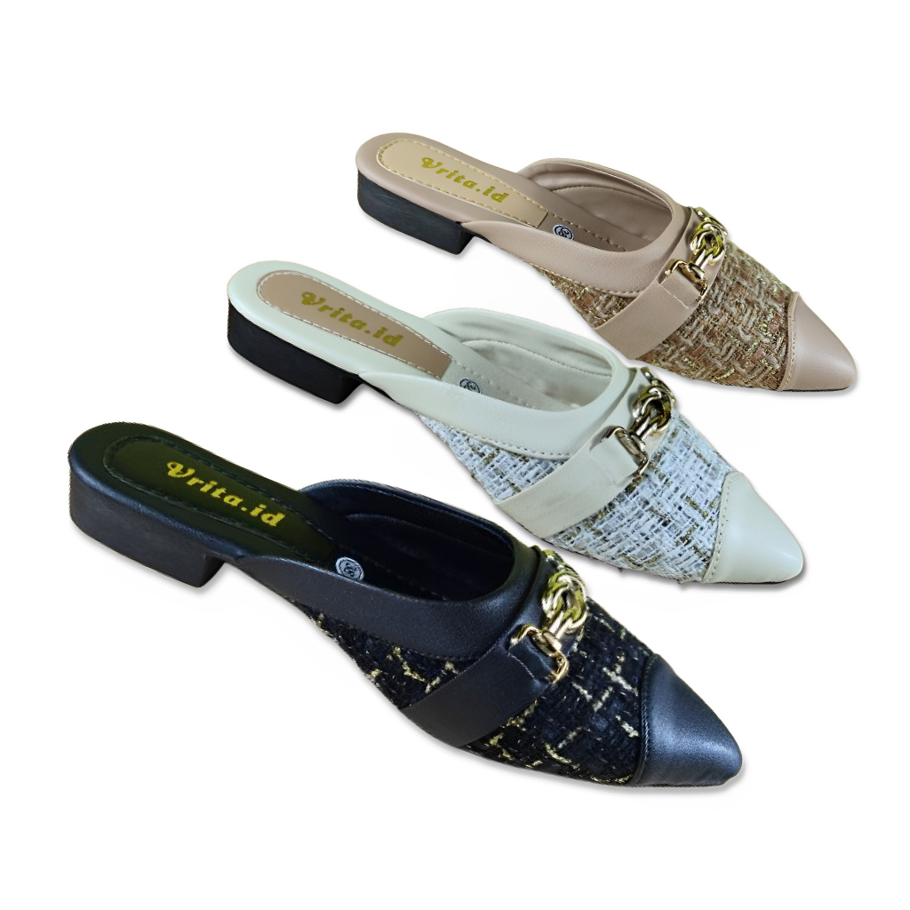 Sandal Sepatu Pesta Wanita Mules Flat shoes Polos Hak Rendah Terbaru