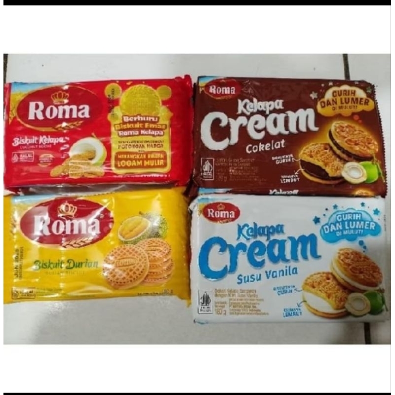 

Roma Biskuit Kelapa/Durian/Cream Cokelat/Cream vanila