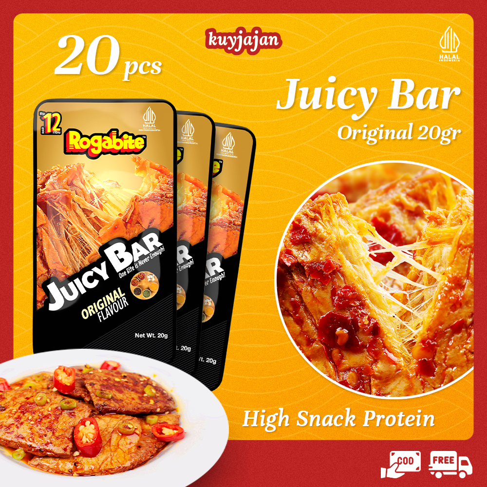 

KuyJajan [HALAL] [20PCS] Juicy Bar Gluten Spicy Tofu Snack High Protein Camilan Makanan Ringan 20gr | Grosir Halal