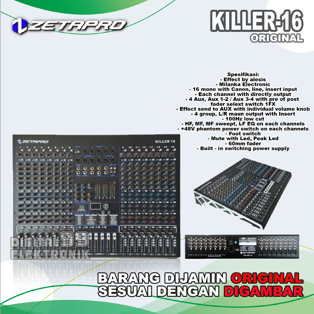 Mixer Audio 16 Channel Zetapro Killer16 | Killer 16 | Killer-16 Original