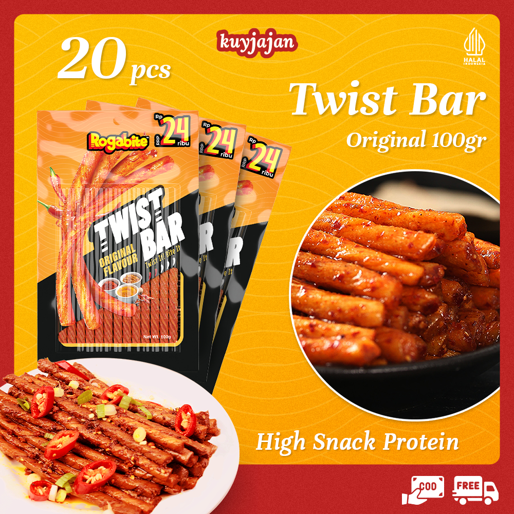 

KuyJajan [HALAL] [20PCS] Twist Bar Gluten Spicy Tofu Snack High Protein Camilan Makanan Ringan Healthy Snack 100gr | Jajanan Halal