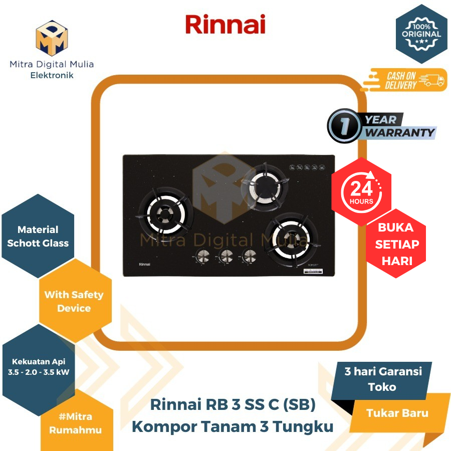 Rinnai RB-3SS-C (SB) Built In Hob 3 Tungku